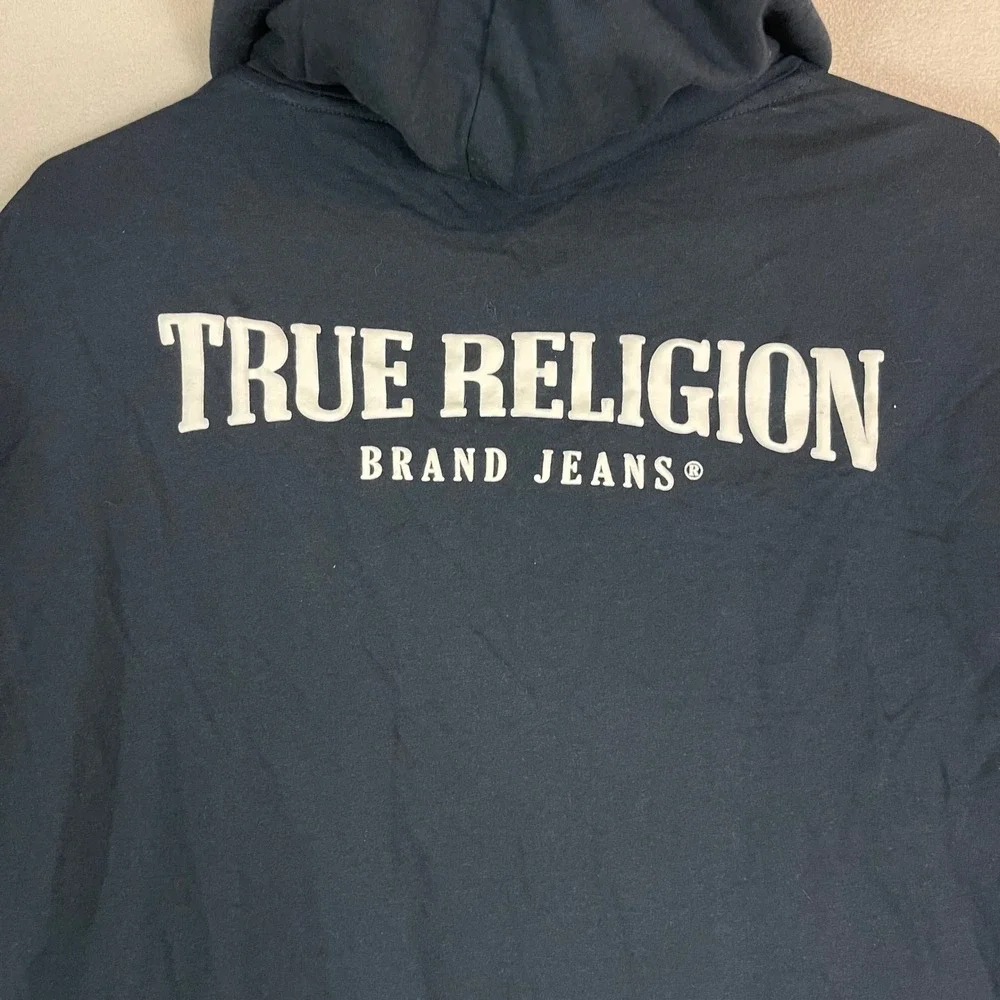 True Religion Mens‎ Black Logo Hoodie Short Sleeve Graphic T Shirt